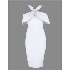 Women's Sexy Cold Shoulder Crossover Falbala Bodycon Bandage Party Dress N15251