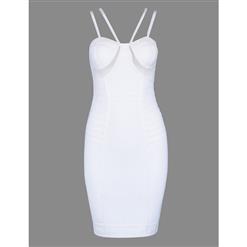 Sexy Dress for Women, Fashion Midi Dresses, Bodycon Party Dress, Spaghetti Straps Bodycon Dress, Stripe Women's Dresses, White Bodycon Bandage Dress, #N15254