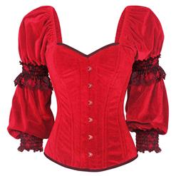 Women's Vintage Red Velvet Long Sleeve Boned Outerwear Corset Christmas Costume N15268