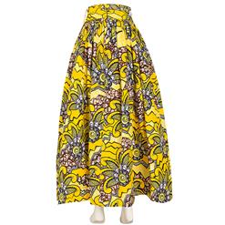 Women's Elegant Yellow Print Maxi Cotton Skirt with Belt N15272