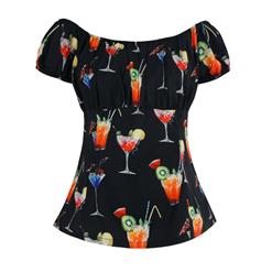 Women's Casual Cocktail Print Short Sleeve Slim Waist Top N15280