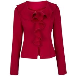 Women's Ruffled Collar Long Sleeve Falbala Zipper Jacket N15281