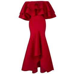 Women's Elegant Off Shoulder Asymmetrical Fishtail Maxi Dress N15290