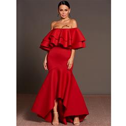 Women's Elegant Off Shoulder Asymmetrical Fishtail Maxi Dress N15290