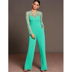 Women's Sexy Lace Long Sleeve Round Collar Jumpsuit N15291