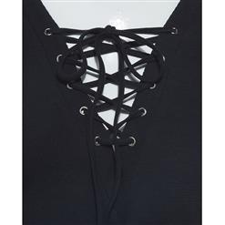 Women's Casual Lace-up Long Sleeve V Neck Asymmetric Slit Knitwear Top N15292