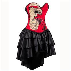Women's Gothic Burlesque Printed Corset Dress Halloween Costume N15300