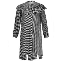 Women's Casual Long Sleeve Color Block Plaid Falbala Patchwork Dress N15308