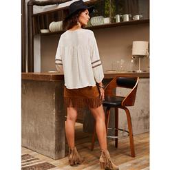 Women's Casual Long Sleeve Round Collar Embroidery Asymmetric Loose Tops N15330