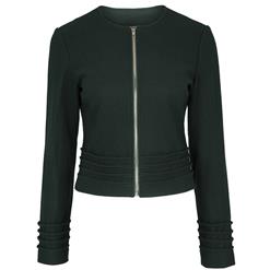 Women's Elegant Long Sleeve Round Collar Zipper Pleated Jacket N15331