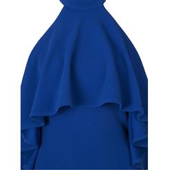 Women's Sexy Sleeveless High Neck Backless Falbala Maxi Dress N15332