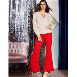Women's Fashion Casual Solid Color Full Length Bellbottoms N15334