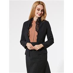 Women's Black Long Sleeve Organza Solid Work Office Slim Blazer N15341