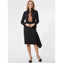 Women's Black Long Sleeve Organza Solid Work Office Slim Blazer N15341