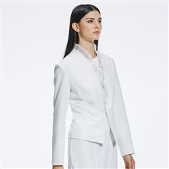 Women's White Long Sleeve Organza Solid Work Office Slim Blazer N15342