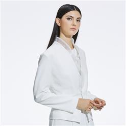 Women's White Long Sleeve Organza Solid Work Office Slim Blazer N15342