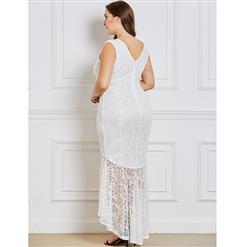 Women's Sexy Lace Sleeveless V Neck Asymmetric Plus Size Dress N15349