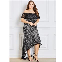 Women's Sexy Black Lace Off Shoulder Irregular Plus Size Dress N15350