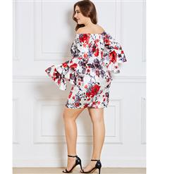 Women's Long Sleeve Floral Print Off Shoulder Pullover Bodycaon Plus Size Dress N15351