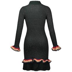 Women's Elegant Long Sleeve High Neck Falbala Pullover Bodycon Sweater Dress N15356