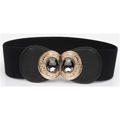 Women's Elegant Wide Elastic Metal Buckle Waist Belt Fashion Cinch Belt N15373