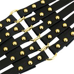 Women's Punk Faux Leather Metal Rings Rivets Decorated Girdle Wide Waist Belt N15385