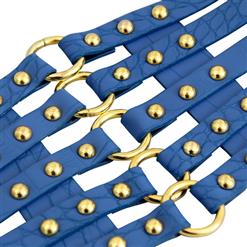 Women's Punk Faux Leather Metal Rings Rivets Decorated Girdle Wide Waist Belt N15386