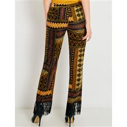 Women's Fashion Retro Tassel Printing Full Length Pants N15419