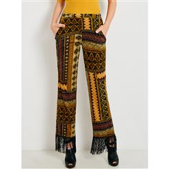 Women's Fashion Retro Tassel Printing Full Length Pants N15419