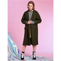 Women's Army Green Notched Lapel Double-Breasted Overcoat N15430