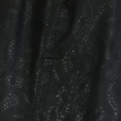 Sexy Black Floral Print Satin Lace Up Long Corset Dress N15435