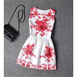 Little Girls' Sleeveless Vintage Floral Print Casual Swing Dress N15467