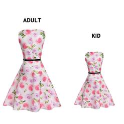 Vintage Sleeveless Round Collar Flower Print Mother and Daughter Family Matching Dress N15474