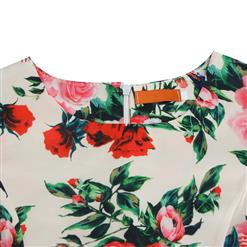 Girl's Vintage Sleeveless Round Collar Elegant Floral Print Swing Dress N15476