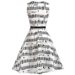 Girl's Vintage Music Note Print Sleeveless Round Collar Swing Dress N15483
