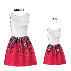 Mother and Daughter Vintage Hot-Pink Sleeveless A-Line 50's Butterfly Print Playwear Swing Dress N15486