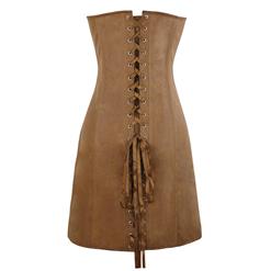 Sexy Coffee PVC Strapless Lace Up Long Corset Dress N15576