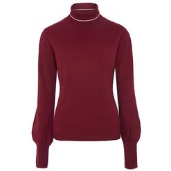 Women's Fashion Wine-Red High Neck Lantern Sleeve Warmth Sweater N15597