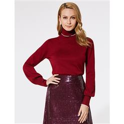 Stand Collar Sweater, Fashion Sweater for Women, Long Sleeve Sweater, OL Style Sweater, Women Wine-red Sweater, Sexy Fashion Sweater, Sweaters for Women, #N15597