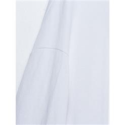 Women's White Long Sleeve Loose Round Neck Mid-Length Shirt N15666