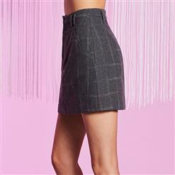 Women's High Waist Pocket Plaid Mini Package Hip Skirt N15721