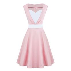 Women's Pink 1950s Vintage Sleeveless Sweetheart Neckline Plus Size Patchwork Swing Dress N15738