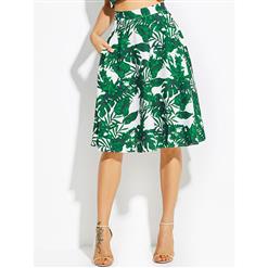 Sexy Skirt for Women, Sexy Green Skirt,  Knee-Length Skirt, Green Sexy Skirts, Floral Print White Skirt, Women Skirts White, High-Waist Skirts, #N15817