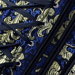 Fashion Victorian Vintage Blue Halter Jacquard Plastic Boned Lace Up Overbust Corset N15819