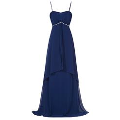 Sleeveless Evening Dress, Evening Party Dark-Blue Dress, Dark-Blue Spaghetti Straps Formal Dress, Chiffion Dark-Blue Dress for Women, Evening Dress for Women, #N15839