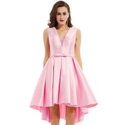 Sleeveless Party Dresses, Pink V Neck Homecoming Dress, Pink High-low Evening Dress, Wedding Guest Dresses, Pink Formal Party Dresses, Sexy Satin Dress for Women, #N15844