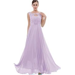 Women's Light Purple Sleeveless Round Neck Appliques Chiffon Bridesmaid Dress Evening Gowns N15848