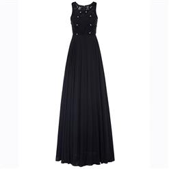Women's Black Sleeveless Round Neck Appliques Chiffon Bridesmaid Dress Evening Gowns N15849