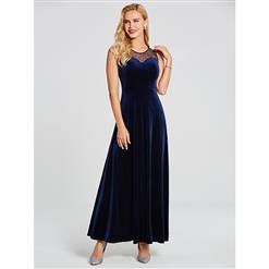 Sexy Evening Gowns, Ankle-Length Evening Gowns, Blue Prom Gowns, Blue Sleeveless Evening Dress, Velvet Evening Dresses, Beaded Evening Dresses, Wedding Guest Dress, #N15856