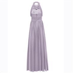 Women's Gray Sleeveless Halter Pearl Beaded Ruched Bridesmaid Prom Evening Gowns N15864